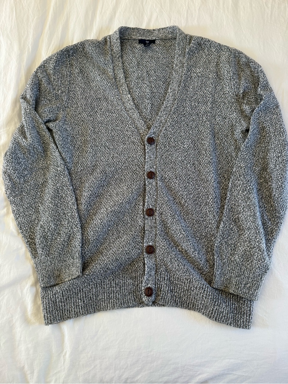 GAP Men's Marled Gray Button-Up V-Neck Cardigan